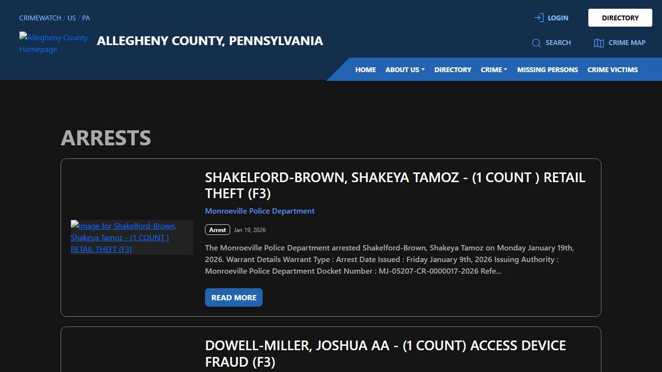 Arrests for Allegheny County, Pennsylvania | CRIMEWATCH